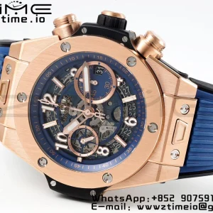 HUBLOT Big Bang Unico 44mm 421.OX.5170.RX BBF 1:1 Best Edition Skeleton Dial pe curea de cauciuc albastru A1280 V2 - Super Clone Watch | 1:1 Best Version