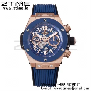HUBLOT Big Bang Unico 44mm 421.OL.5180.RX RG BBF 1:1 Best Edition Skeleton Dial Blue Ceramic Bezel on Blue Rubber Strap A1280 V2 - Super Clone Watch | 1:1 Best Version