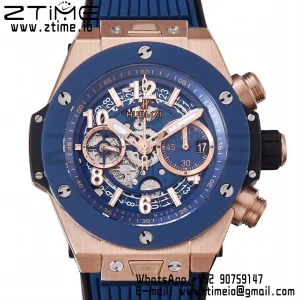 HUBLOT Big Bang Unico 44mm 421.OL.5180.RX RG BBF 1:1 Best Edition Skeleton Dial Blue Ceramic Bezel on Blue Rubber Strap A1280 V2 - Super Clone Watch | 1:1 Best Version