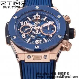 HUBLOT Big Bang Unico 44mm 421.OL.5180.RX RG BBF 1:1 Best Edition Skeleton Dial Blue Ceramic Bezel on Blue Rubber Strap A1280 V2 - Super Clone Watch | 1:1 Best Version