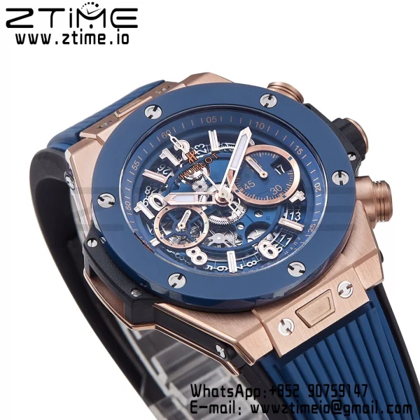 HUBLOT Big Bang Unico 44mm 421.OL.5180.RX RG BBF 1:1 Best Edition Skeleton Dial Blue Ceramic Bezel on Blue Rubber Strap A1280 V2 - Super Clone Watch | 1:1 Best Version