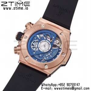 HUBLOT Big Bang Unico 44mm 421.OL.5180.RX RG BBF 1:1 Best Edition Skeleton Dial Blue Ceramic Bezel on Blue Rubber Strap A1280 V2 - Super Clone Watch | 1:1 Best Version