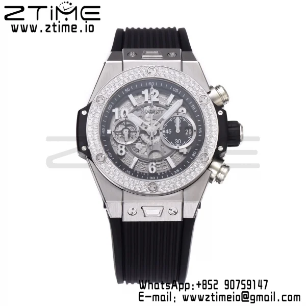 HUBLOT Big Bang Unico 44mm 421.NX.1170.RX Titanium Diamonds Bezel BBF 1:1 Best Edition Skeleton Dial on Black Rubber Strap A1280 V2 - Super Clone Watch | 1:1 Best Version