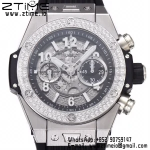 HUBLOT Big Bang Unico 44mm 421.NX.1170.RX Titanium Diamonds Bezel BBF 1:1 Best Edition Skeleton Dial on Black Rubber Strap A1280 V2 - Super Clone Watch | 1:1 Best Version