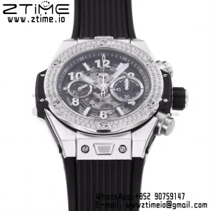 HUBLOT Big Bang Unico 44mm 421.NX.1170.RX Titanium Diamonds Bezel BBF 1:1 Best Edition Skeleton Dial on Black Rubber Strap A1280 V2 - Super Clone Watch | 1:1 Best Version