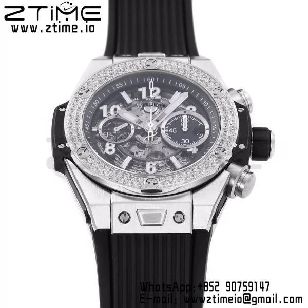 HUBLOT Big Bang Unico 44mm 421.NX.1170.RX Titanium Diamonds Bezel BBF 1:1 Best Edition Skeleton Dial on Black Rubber Strap A1280 V2 - Super Clone Watch | 1:1 Best Version