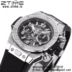 HUBLOT Big Bang Unico 44mm 421.NX.1170.RX Titanium Diamonds Bezel BBF 1:1 Best Edition Skeleton Dial on Black Rubber Strap A1280 V2 - Super Clone Watch | 1:1 Best Version