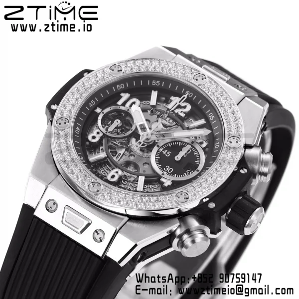 HUBLOT Big Bang Unico 44mm 421.NX.1170.RX Titanium Diamonds Bezel BBF 1:1 Best Edition Skeleton Dial on Black Rubber Strap A1280 V2 - Super Clone Watch | 1:1 Best Version