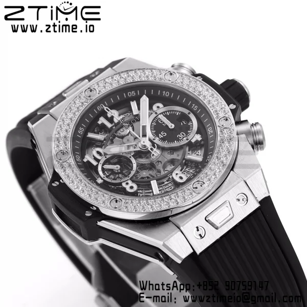 HUBLOT Big Bang Unico 44mm 421.NX.1170.RX Titanium Diamonds Bezel BBF 1:1 Best Edition Skeleton Dial on Black Rubber Strap A1280 V2 - Super Clone Watch | 1:1 Best Version