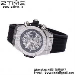 HUBLOT Big Bang Unico 44mm 421.NX.1170.RX Titanium Diamonds Bezel BBF 1:1 Best Edition Skeleton Dial on Black Rubber Strap A1280 V2 - Super Clone Watch | 1:1 Best Version