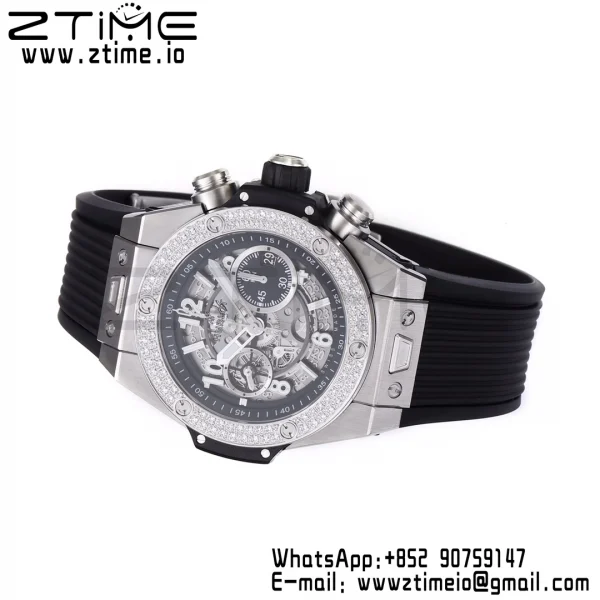 HUBLOT Big Bang Unico 44mm 421.NX.1170.RX Titanium Diamonds Bezel BBF 1:1 Best Edition Skeleton Dial on Black Rubber Strap A1280 V2 - Super Clone Watch | 1:1 Best Version