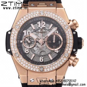HUBLOT Big Bang Unico 44mm 421.OX.1180.RX.1104  Diamonds Bezel BBF 1:1 Best Edition Skeleton Dial on Black Rubber Strap A1280 V2 - Super Clone Watch | 1:1 Best Version
