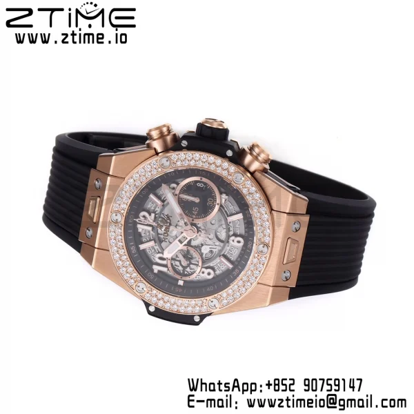 HUBLOT Big Bang Unico 44mm 421.OX.1180.RX.1104  Diamonds Bezel BBF 1:1 Best Edition Skeleton Dial on Black Rubber Strap A1280 V2 - Super Clone Watch | 1:1 Best Version