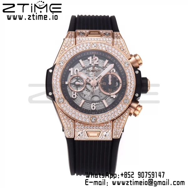 HUBLOT Big Bang Unico 44mm 421.OX.1180.RX.1104 RG BBF 1:1 Best Edition Quadrante scheletrato su cinturino in gomma nera A1280 V2 - Orologio Super Clone | 1:1 Best Version