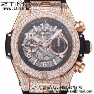 HUBLOT Big Bang Unico 44mm 421.OX.1180.RX.1104 RG BBF 1:1 Best Edition Quadrante scheletrato su cinturino in gomma nera A1280 V2 - Orologio Super Clone | 1:1 Best Version