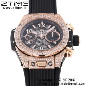 HUBLOT Big Bang Unico 44mm 421.OX.1180.RX.1104 RG BBF 1:1 Best Edition Quadrante scheletrato su cinturino in gomma nera A1280 V2 - Orologio Super Clone | 1:1 Best Version