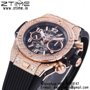HUBLOT Big Bang Unico 44mm 421.OX.1180.RX.1104 RG BBF 1:1 Best Edition Quadrante scheletrato su cinturino in gomma nera A1280 V2 - Orologio Super Clone | 1:1 Best Version