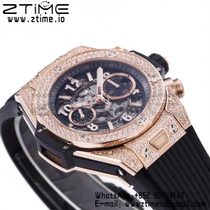 HUBLOT Big Bang Unico 44mm 421.OX.1180.RX.1104 RG BBF 1:1 Best Edition Quadrante scheletrato su cinturino in gomma nera A1280 V2 - Orologio Super Clone | 1:1 Best Version