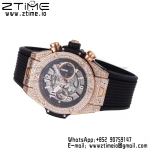 HUBLOT Big Bang Unico 44mm 421.OX.1180.RX.1104 RG BBF 1:1 Best Edition Quadrante scheletrato su cinturino in gomma nera A1280 V2 - Orologio Super Clone | 1:1 Best Version