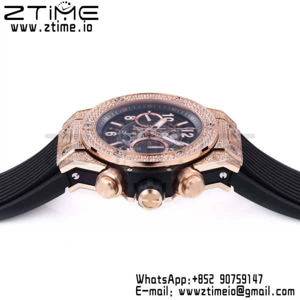 HUBLOT Big Bang Unico 44mm 421.OX.1180.RX.1104 RG BBF 1:1 Best Edition Quadrante scheletrato su cinturino in gomma nera A1280 V2 - Orologio Super Clone | 1:1 Best Version