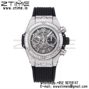 HUBLOT Big Bang Unico 44mm 421.NX.1170.RX Titanium Full Diamonds BBF 1:1 Best Edition Skeleton Dial T Diamonds Bezel on Black Rubber Strap A1280 V2 - Super Clone Watch | 1:1 Best Version
