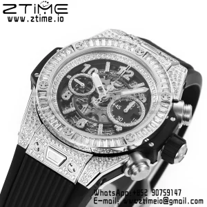 HUBLOT Big Bang Unico 44mm 421.NX.1170.RX Titanium Full Diamonds BBF 1:1 Best Edition Skeleton Dial T Diamonds Bezel on Black Rubber Strap A1280 V2 - Super Clone Watch | 1:1 Best Version