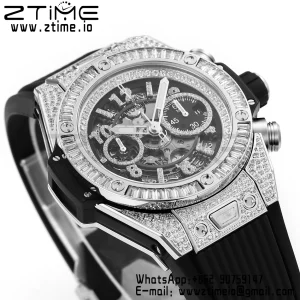HUBLOT Big Bang Unico 44mm 421.NX.1170.RX Titanium Full Diamonds BBF 1:1 Best Edition Skeleton Dial T Diamonds Bezel on Black Rubber Strap A1280 V2 - Super Clone Watch | 1:1 Best Version