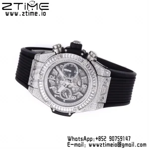 HUBLOT Big Bang Unico 44mm 421.NX.1170.RX Titanium Full Diamonds BBF 1:1 Best Edition Skeleton Dial T Diamonds Bezel on Black Rubber Strap A1280 V2 - Super Clone Watch | 1:1 Best Version