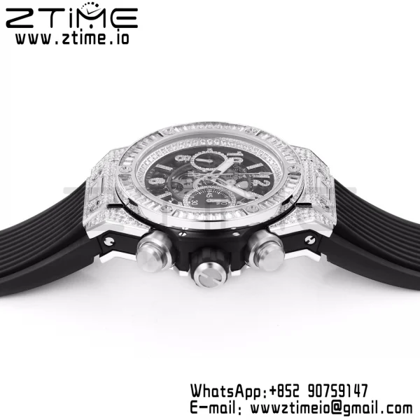 HUBLOT Big Bang Unico 44mm 421.NX.1170.RX Titanium Full Diamonds BBF 1:1 Best Edition Skeleton Dial T Diamonds Bezel on Black Rubber Strap A1280 V2 - Super Clone Watch | 1:1 Best Version