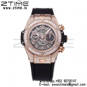 Hublot Big Bang Unico 421.OX.1180.RX.1104 RG Full Diamonds BBF 1:1 Best Edition Skeleton Dial T Diamonds Bezel on Black Rubber Strap A1280 - Super Clone Watch | 1:1 Best Version