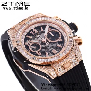 Hublot Big Bang Unico 421.OX.1180.RX.1104 RG Full Diamonds BBF 1:1 Best Edition Quadrante scheletrato T Lunetta con diamanti su cinturino in gomma nera A1280 - Orologio Super Clone | 1:1 Best Version