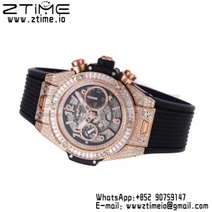 Hublot Big Bang Unico 421.OX.1180.RX.1104 RG Full Diamonds BBF 1:1 Best Edition Quadrante scheletrato T Lunetta con diamanti su cinturino in gomma nera A1280 - Orologio Super Clone | 1:1 Best Version