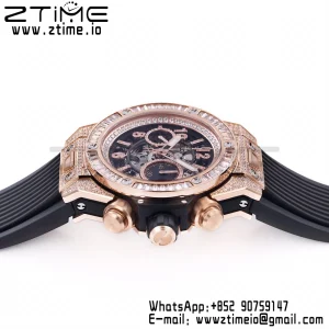 Hublot Big Bang Unico 421.OX.1180.RX.1104 RG Full Diamonds BBF 1:1 Best Edition Quadrante scheletrato T Lunetta con diamanti su cinturino in gomma nera A1280 - Orologio Super Clone | 1:1 Best Version