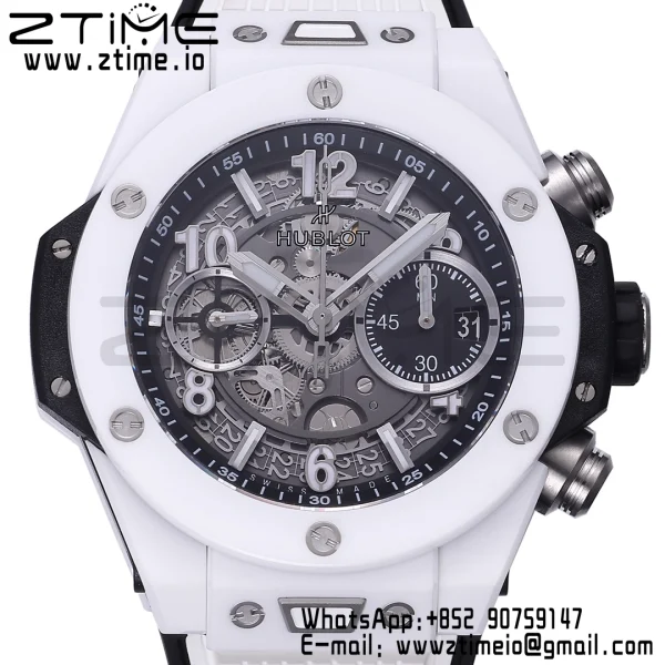 HUBLOT Big Bang Unico 42mm 441.HX.1171.RX White Ceramic BBF 1:1 Best Edition Skeleton Dial on White Rubber Strap A1280 V2 - Super Clone Watch | 1:1 Best Version