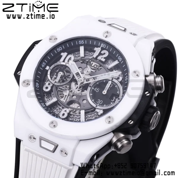 HUBLOT Big Bang Unico 42mm 441.HX.1171.RX White Ceramic BBF 1:1 Best Edition Skeleton Dial on White Rubber Strap A1280 V2 - Super Clone Watch | 1:1 Best Version