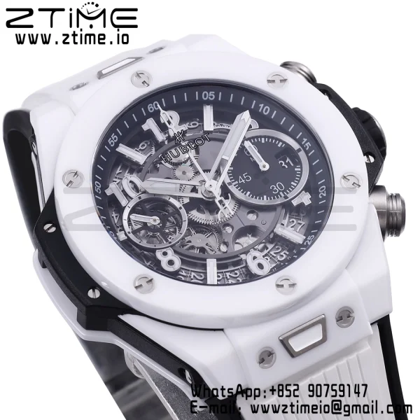 HUBLOT Big Bang Unico 42mm 441.HX.1171.RX White Ceramic BBF 1:1 Best Edition Skeleton Dial on White Rubber Strap A1280 V2 - Super Clone Watch | 1:1 Best Version