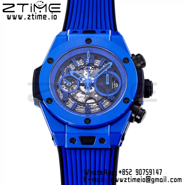 Hublot Big Bang Unico 441.ES.5119.RX Blue Ceramic BBF 1:1 Best Edition Skeleton Dial pe curea de cauciuc albastru A1280 - Super Clone Watch | 1:1 Best Version