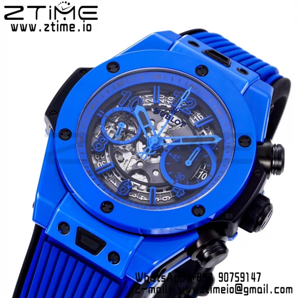 Hublot Big Bang Unico 441.ES.5119.RX Blue Ceramic BBF 1:1 Best Edition Skeleton Dial pe curea de cauciuc albastru A1280 - Super Clone Watch | 1:1 Best Version