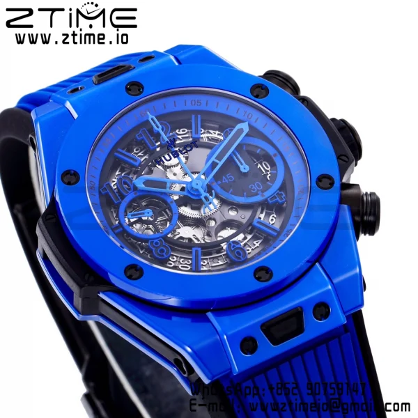 Hublot Big Bang Unico 441.ES.5119.RX Blue Ceramic BBF 1:1 Best Edition Skeleton Dial pe curea de cauciuc albastru A1280 - Super Clone Watch | 1:1 Best Version