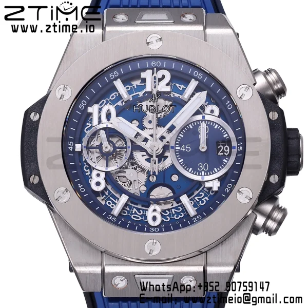 HUBLOT Big Bang Unico 42mm 441.NX.5171.RX Titanium BBF 1:1 Best Edition Skeleton Dial on Blue Rubber Strap A1280 V2 - Super Clone Watch | 1:1 Best Version
