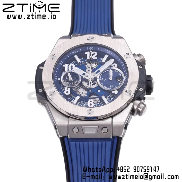 HUBLOT Big Bang Unico 42mm 441.NX.5171.RX Titanium BBF 1:1 Best Edition Skeleton Dial on Blue Rubber Strap A1280 V2 - Super Clone Watch | 1:1 Best Version