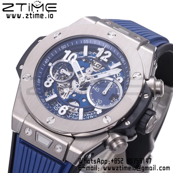 HUBLOT Big Bang Unico 42mm 441.NX.5171.RX Titanium BBF 1:1 Best Edition Skeleton Dial on Blue Rubber Strap A1280 V2 - Super Clone Watch | 1:1 Best Version