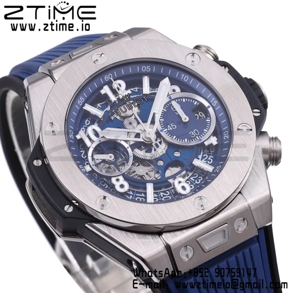 HUBLOT Big Bang Unico 42mm 441.NX.5171.RX Titanium BBF 1:1 Best Edition Skeleton Dial on Blue Rubber Strap A1280 V2 - Super Clone Watch | 1:1 Best Version