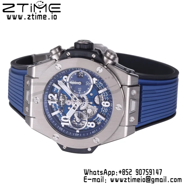HUBLOT Big Bang Unico 42mm 441.NX.5171.RX Titanium BBF 1:1 Best Edition Skeleton Dial on Blue Rubber Strap A1280 V2 - Super Clone Watch | 1:1 Best Version