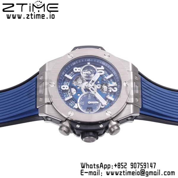 HUBLOT Big Bang Unico 42mm 441.NX.5171.RX Titanium BBF 1:1 Best Edition Skeleton Dial on Blue Rubber Strap A1280 V2 - Super Clone Watch | 1:1 Best Version