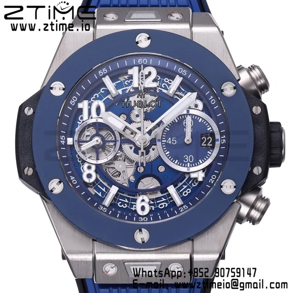 HUBLOT Big Bang Unico 42mm 441.NL.5171.RX Titanium BBF 1:1 Best Edition Skeleton Dial on Blue Rubber Strap A1280 V2 - Super Clone Watch | 1:1 Best Version
