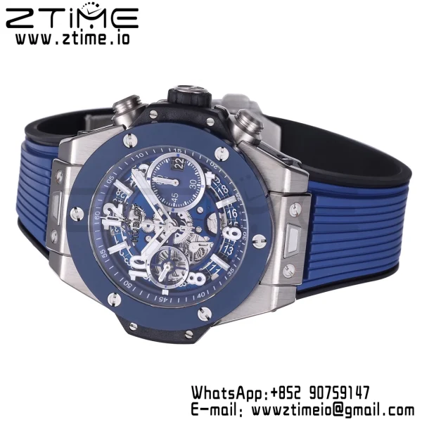 HUBLOT Big Bang Unico 42mm 441.NL.5171.RX Titanium BBF 1:1 Best Edition Skeleton Dial on Blue Rubber Strap A1280 V2 - Super Clone Watch | 1:1 Best Version
