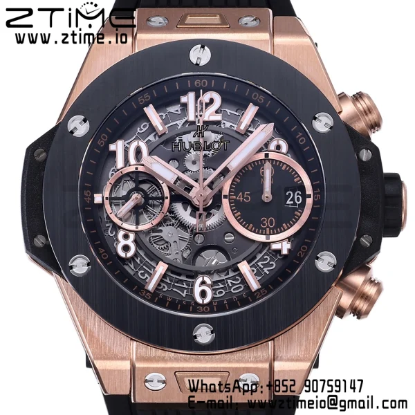 HUBLOT Big Bang Unico 42mm 441.OM.1181.RX RG BBF 1:1 Best Edition Skeleton Dial Black Ceramic Bezel on Black Rubber Strap A1280 V2 - Super Clone Watch | 1:1 Best Version