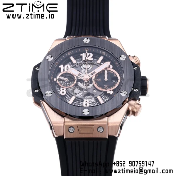 HUBLOT Big Bang Unico 42mm 441.OM.1181.RX RG BBF 1:1 Best Edition Skeleton Dial Black Ceramic Bezel on Black Rubber Strap A1280 V2 - Super Clone Watch | 1:1 Best Version
