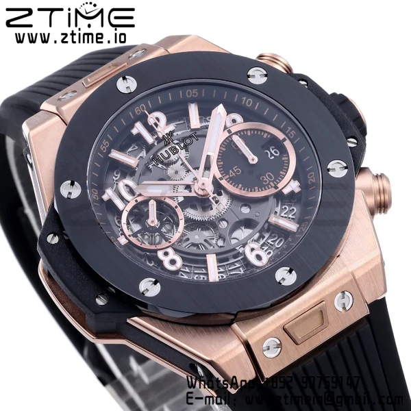 HUBLOT Big Bang Unico 42mm 441.OM.1181.RX RG BBF 1:1 Best Edition Skeleton Dial Black Ceramic Bezel on Black Rubber Strap A1280 V2 - Super Clone Watch | 1:1 Best Version